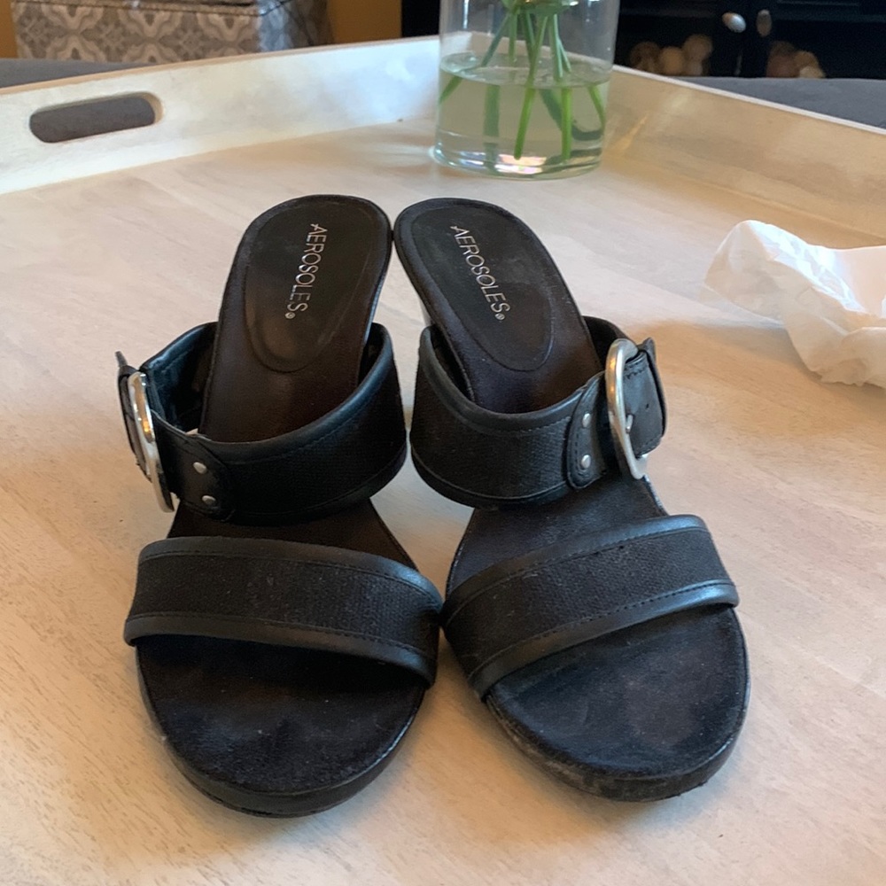 Black 2 strap sandal with silver buckle
